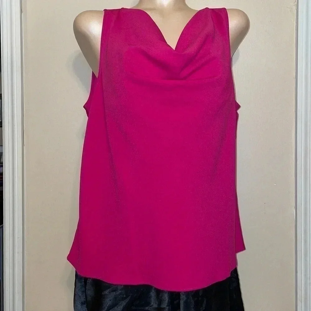 J Crew womens large 12 14 blouse top hot pink cowl neck sleeveless pink business